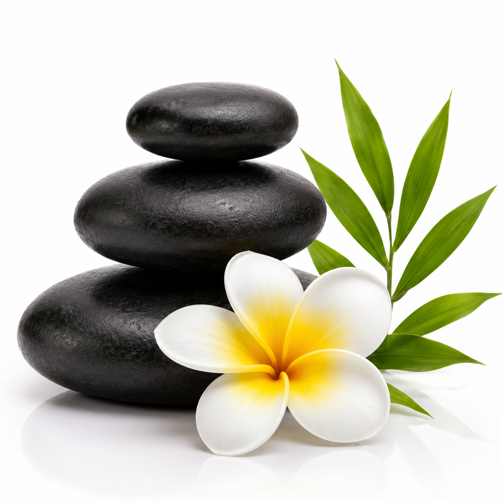 Massagesteine und Blüte
